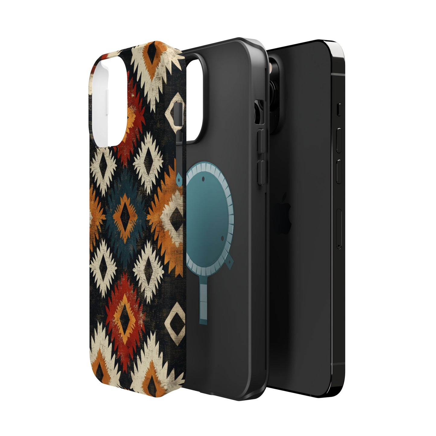 Rustic Tribal Sunburst Tough MagSafe iPhone Case – Vibrant Geometric Design, Dual-Layer Protection