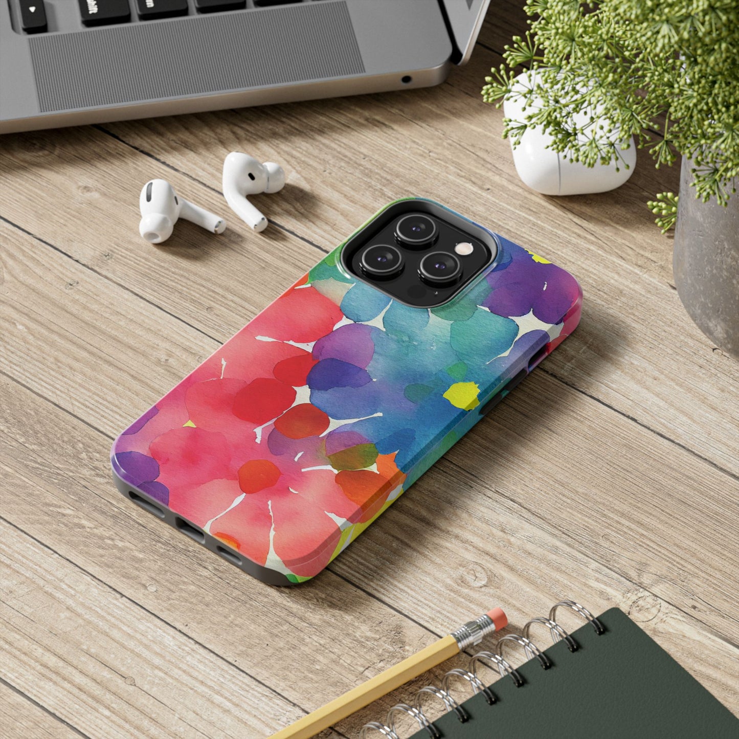 Rainbow Bloom Watercolor iPhone Case – Slim Design, Glossy Finish