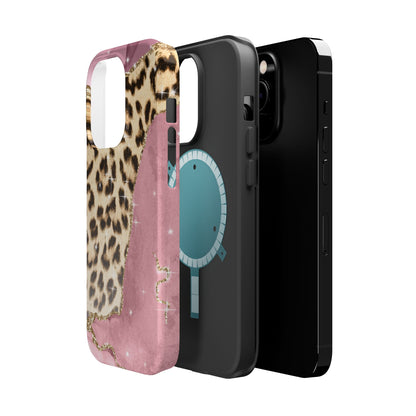 Pink Glam Leopard - MagSafe iPhone Series Case with Glitter Accents