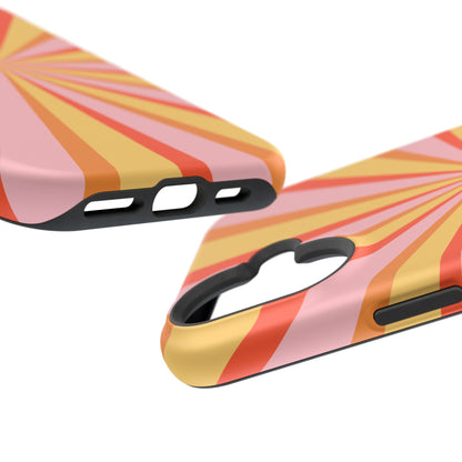 Bold Retro Sunburst MagSafe iPhone Case – Vibrant 70s-Inspired Rays in Orange, Pink, and Yellow