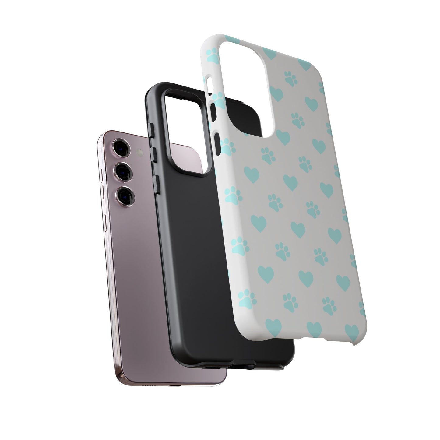 Samsung Galaxy Case - Aqua Paw Print & Heart Design