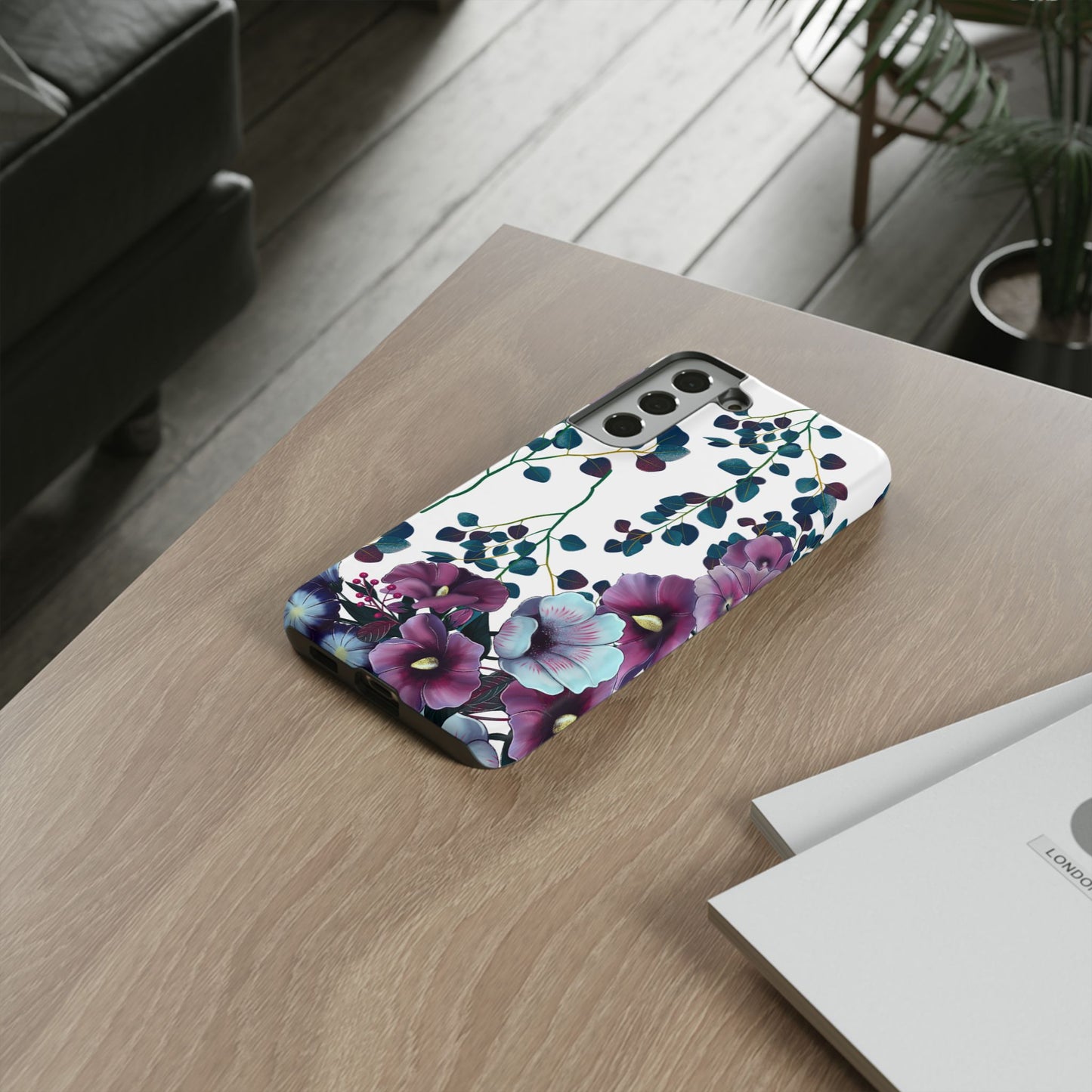 Moody Purple & Teal Floral Samsung Galaxy Series Case – Elegant Botanical Design