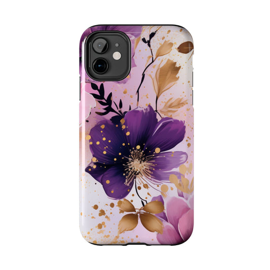 Elegant Purple & Gold Floral iPhone Case - Luxe Flower Design