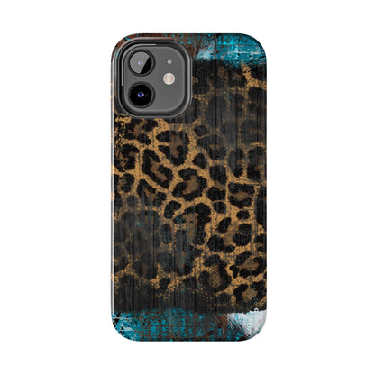 Boho Leopard and Turquoise Tough iPhone Case – Rustic Western Design with Dual-Layer Protection