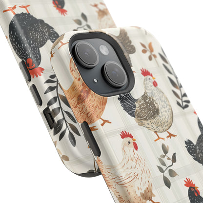 MagSafe iPhone Case: Vintage Chicken & Leaves – Farmhouse Style Case