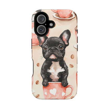 French Bulldogs in Coffee Cup MagSafe iPhone Case – Cute Dog Art, Shockproof & Slim Design