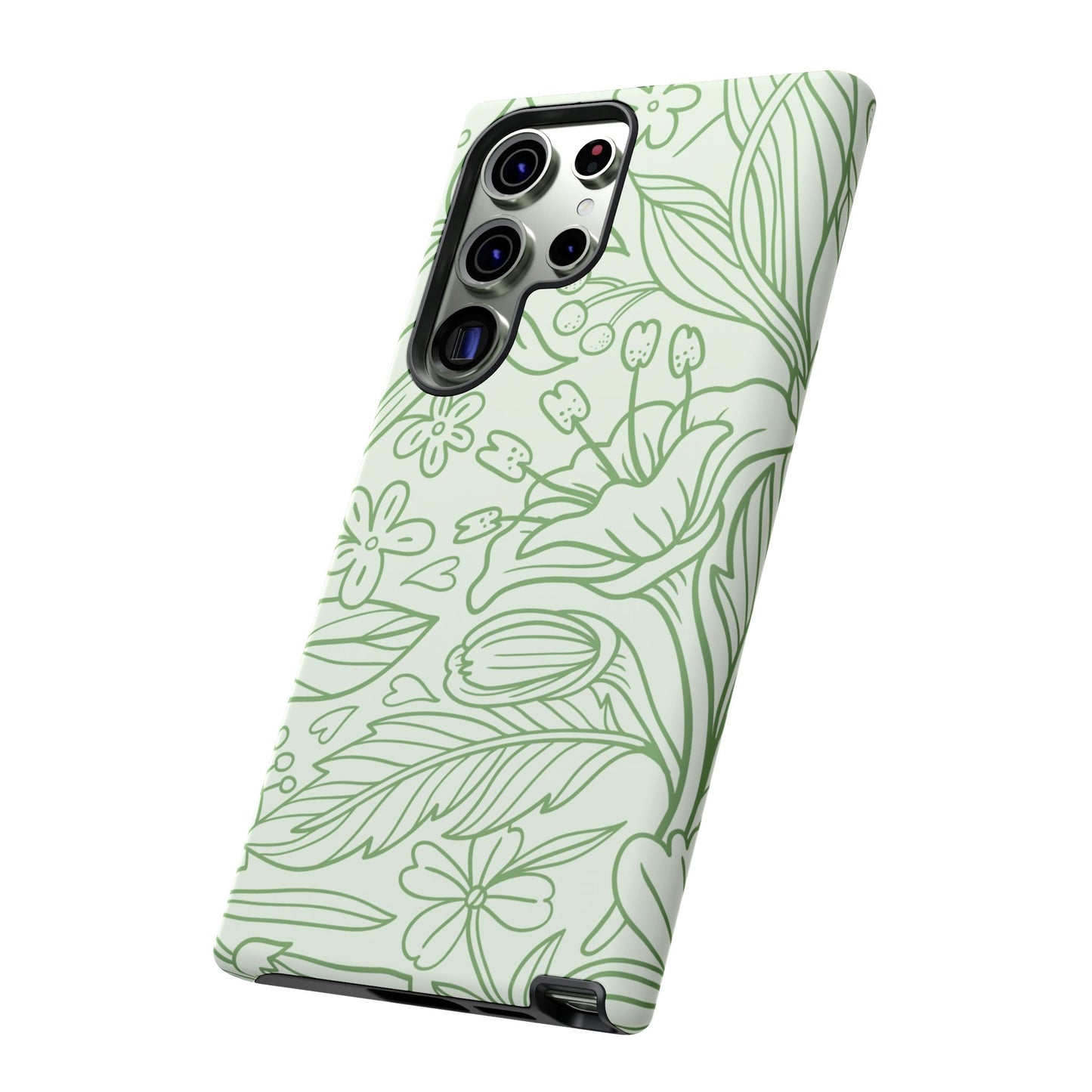 Sage Green Floral Line Art Tough Samsung Galaxy Case – Minimalist Botanical Design with Dual-Layer Protection