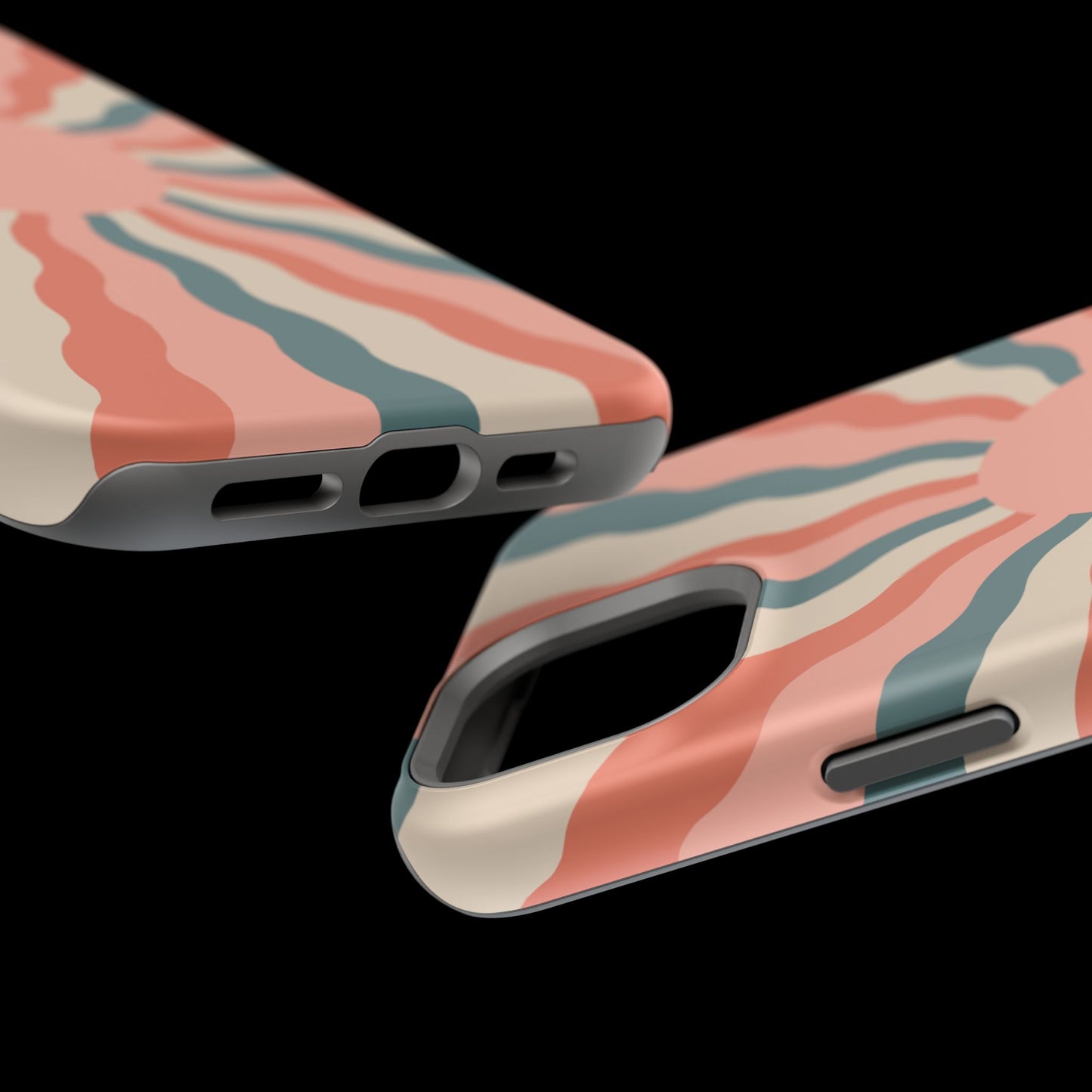 Retro Sunburst MagSafe iPhone Case – Bold 70s-Inspired Waves in Coral, Teal, and Cream