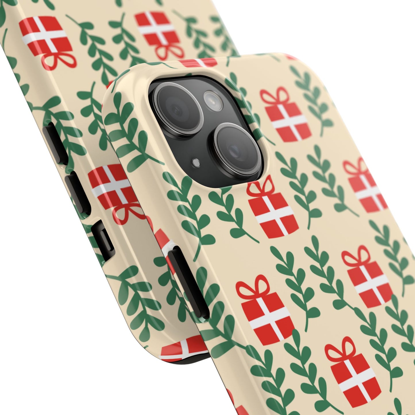 iPhone Case: Holiday Cheer – Red Gifts & Green Leaves