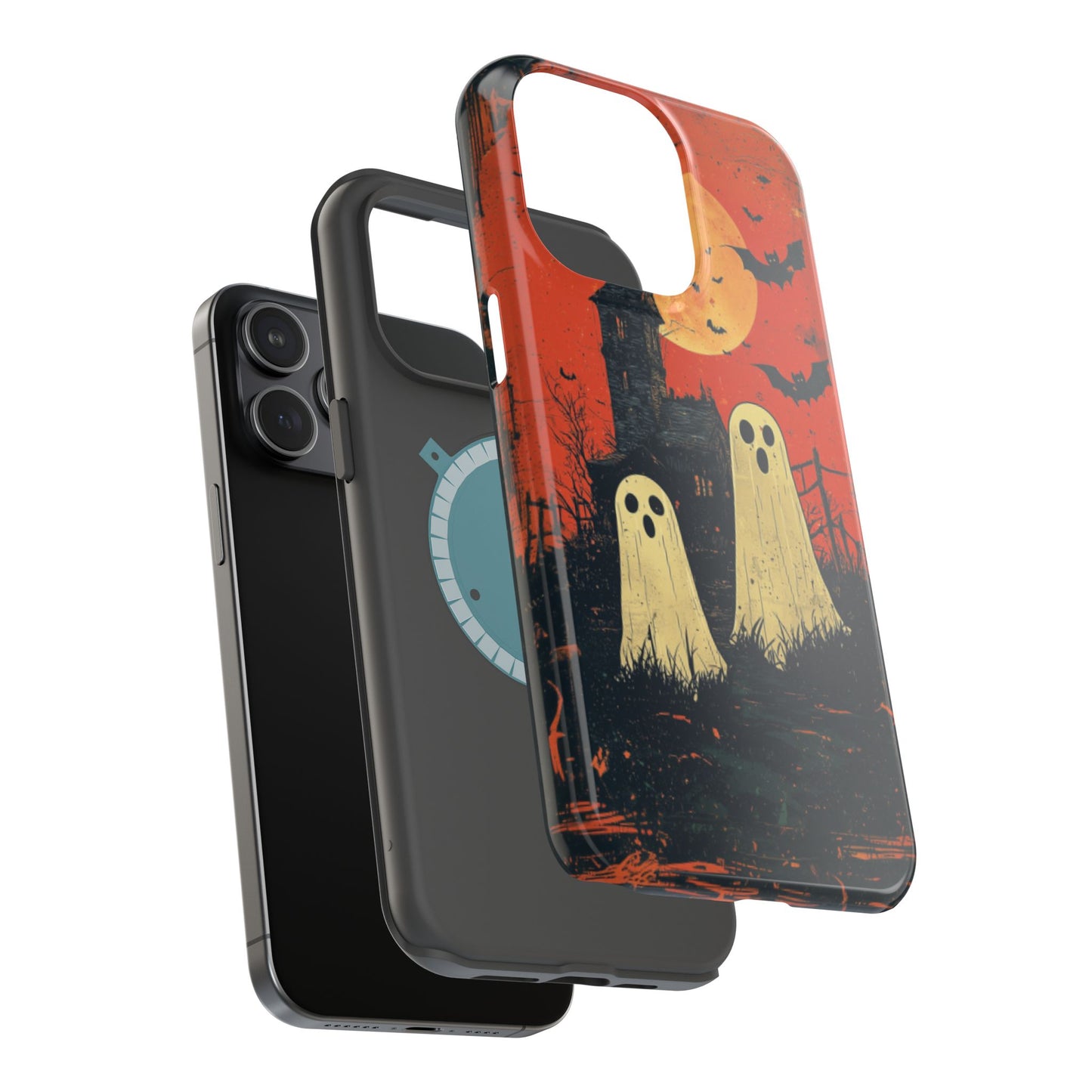 Haunted House & Ghosts MagSafe iPhone Case – Spooky Halloween Full Moon Design