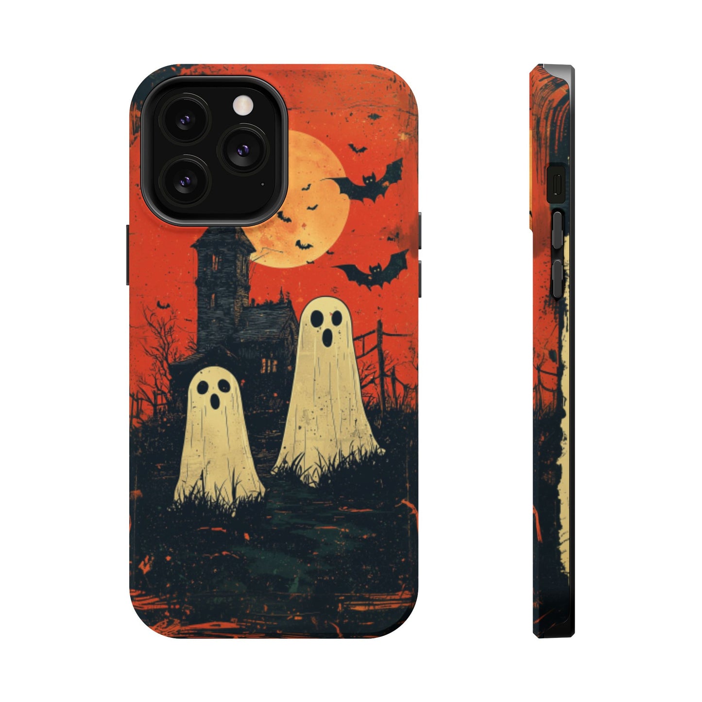 Haunted House & Ghosts MagSafe iPhone Case – Spooky Halloween Full Moon Design