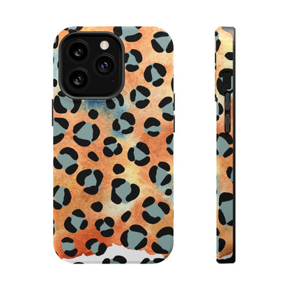 Sunset Watercolor Leopard Print Tough MagSafe iPhone Case – Artistic Animal Pattern with Dual-Layer Protection