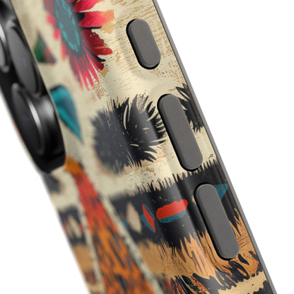 Wild Boho Leopard Print & Floral Tough MagSafe iPhone Case – Eclectic Tribal Design, Dual-Layer Protection