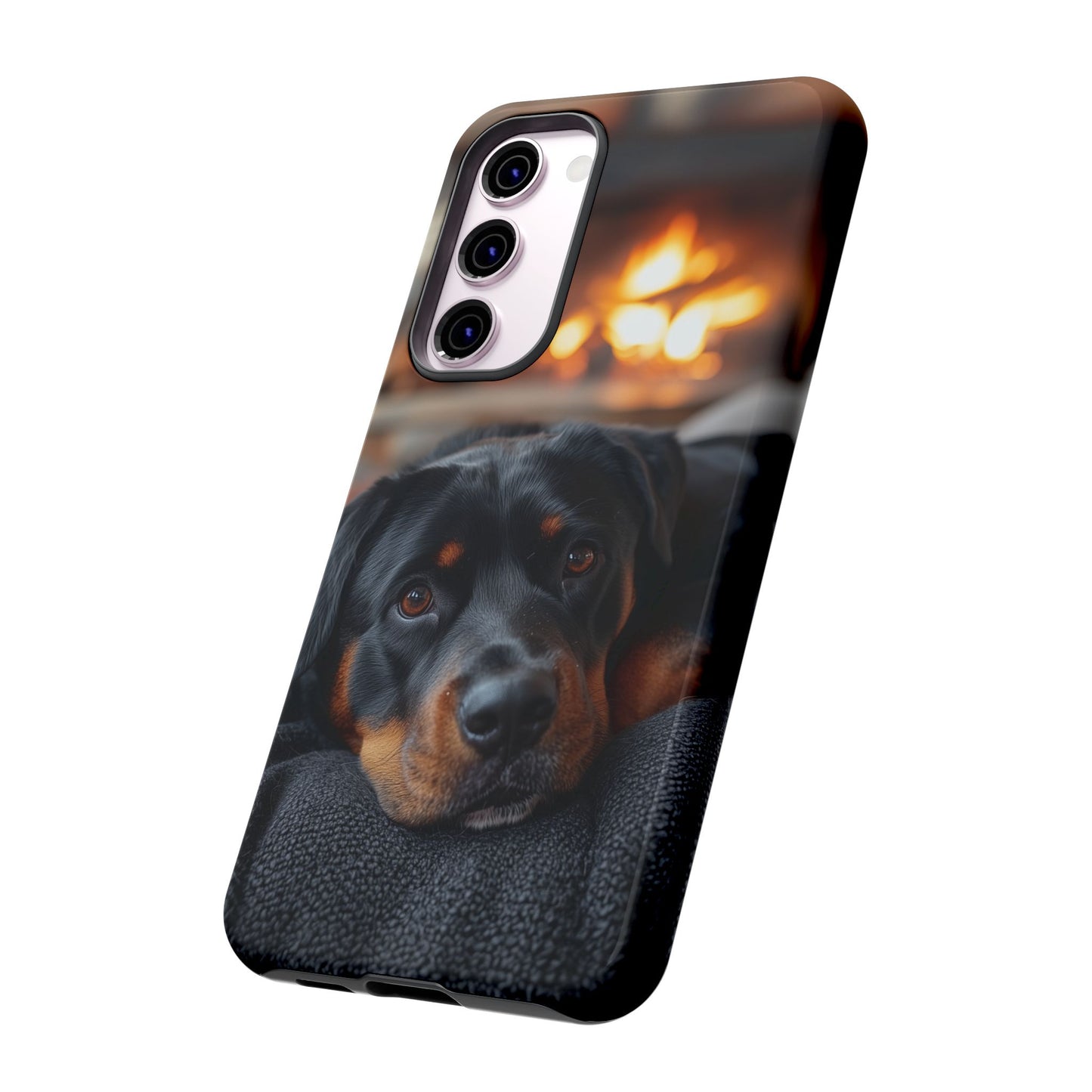 Warm Rottweiler by the Fireplace Samsung Galaxy Case – Rustic Charm for Dog Lovers