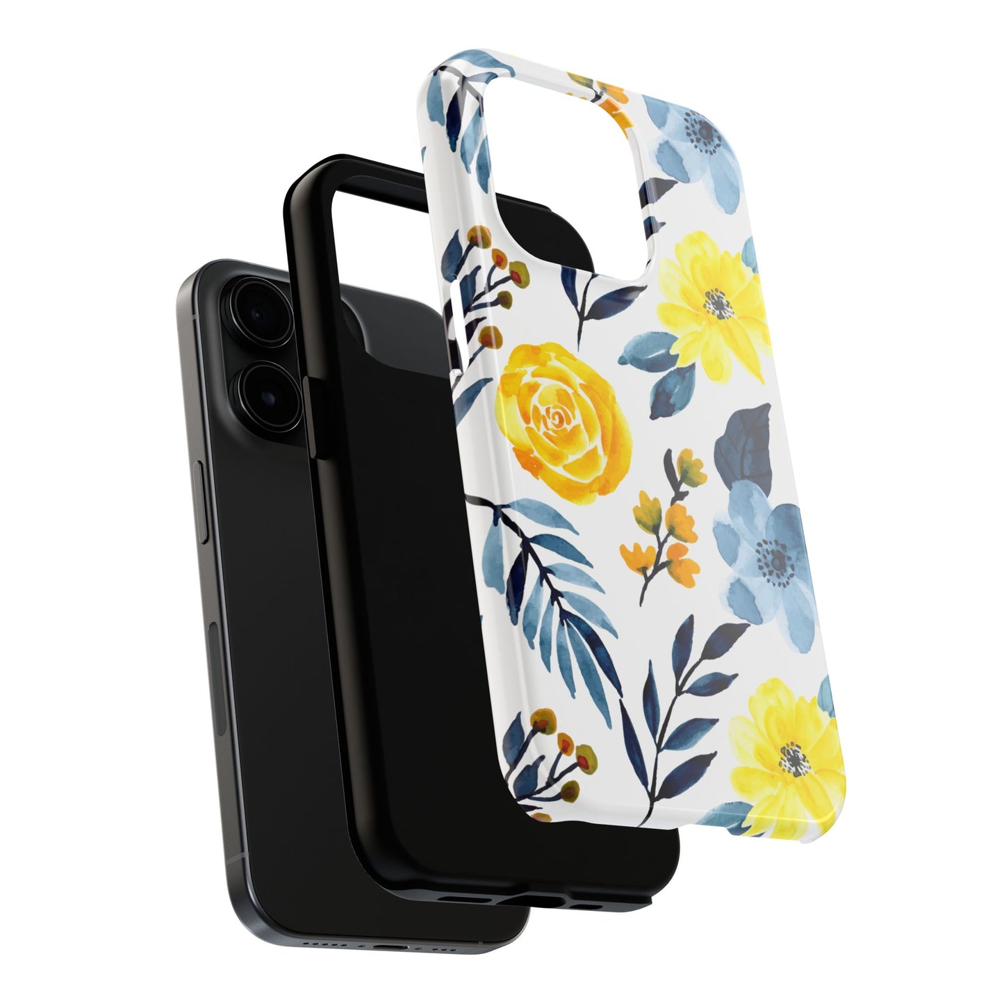 Golden Yellow & Sky Blue Floral – Watercolor Botanical iPhone Case