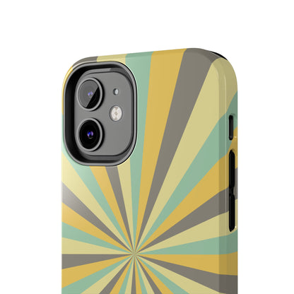 Vintage Sunburst Rays iPhone Case – Bold 70s-Inspired Burst in Yellow, Mint, and Gray