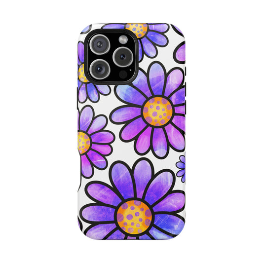 Purple Daisy Delight MagSafe iPhone Case – Slim Profile, Glossy Finish