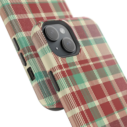 Retro Red & Cream Plaid – MagSafe iPhone Case with Classic Elegance