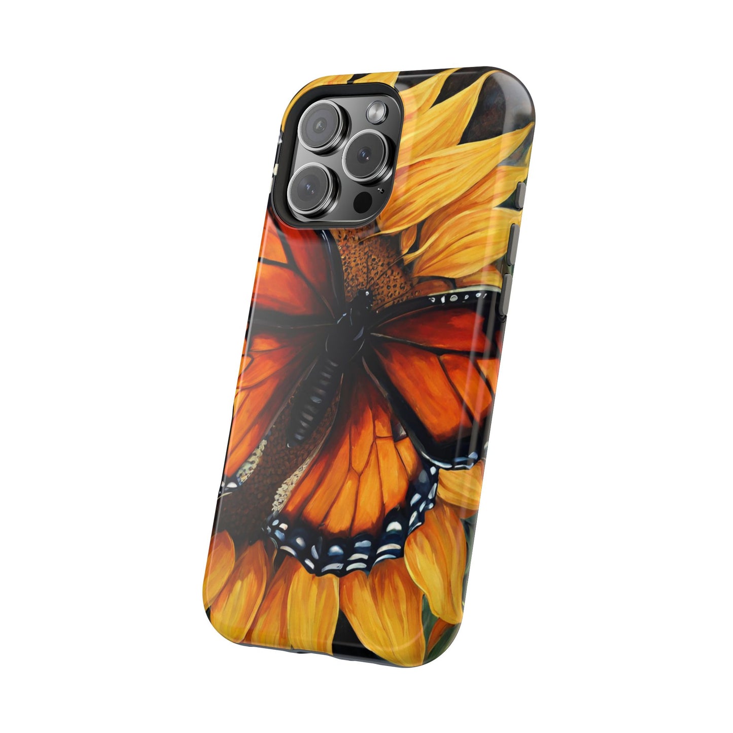 Monarch Butterfly & Sunflower Art – MagSafe iPhone Case