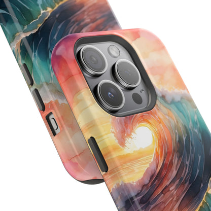 Ocean Sunrise Wave MagSafe iPhone Case – Vibrant Watercolor Wave Design