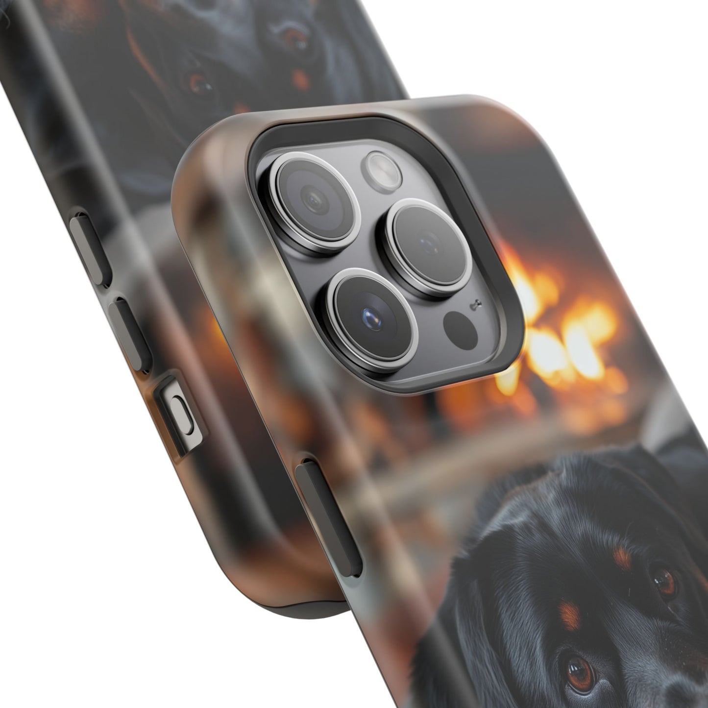 Charming Rottweiler by the Fireplace MagSafe iPhone Case – Cozy & Functional Design