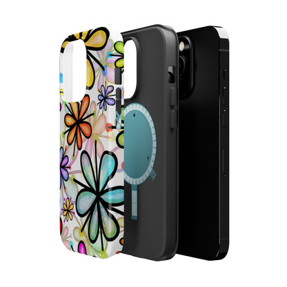 Retro Floral Pop MagSafe iPhone Case – Ultra-Slim Design, High-Gloss Finish