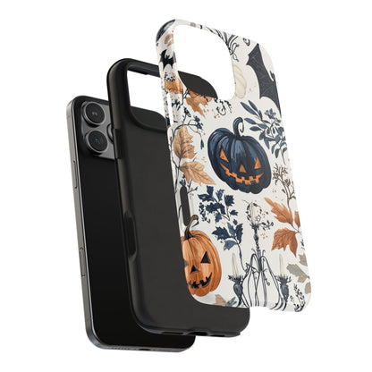 Vintage Halloween iPhone Case – Dark Jack-o'-Lanterns, Bats, and Autumn Leaves Design