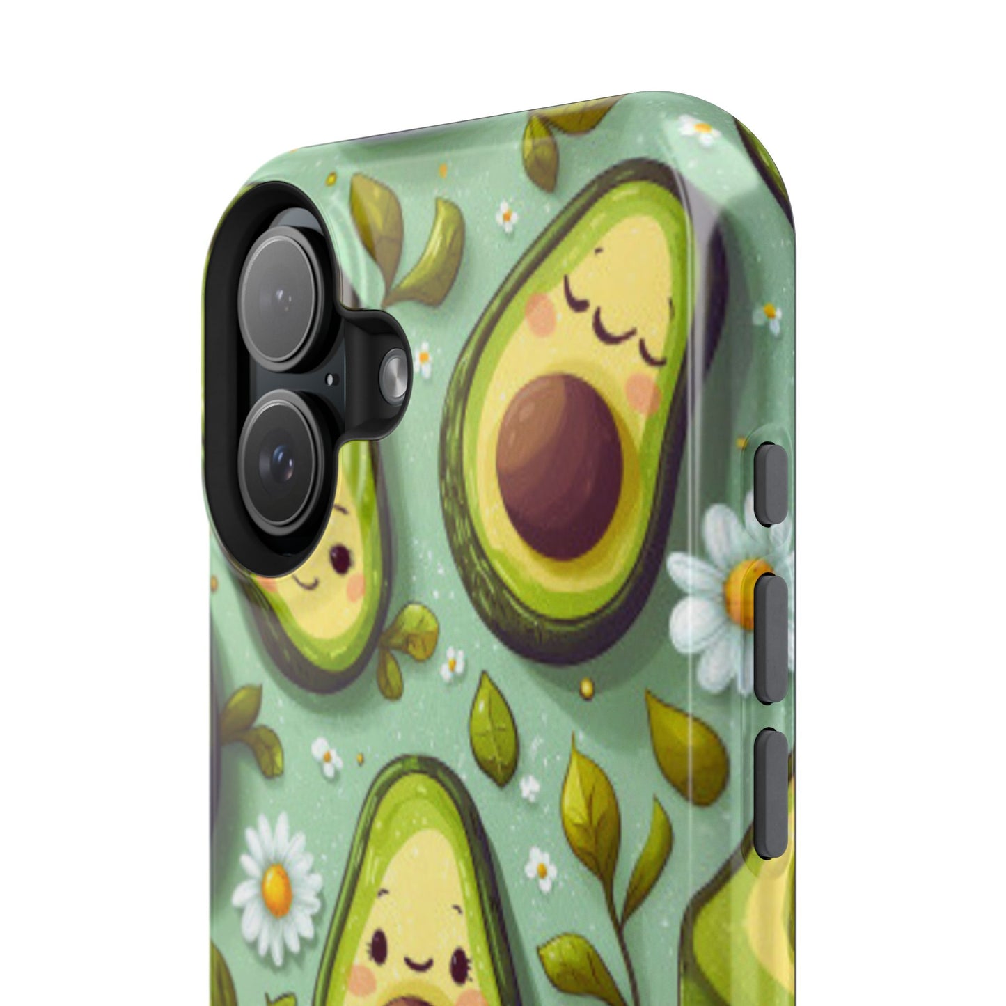 Cute Avocado MagSafe iPhone Case – Adorable Kawaii Avocados with Daisies, Shock-Resistant