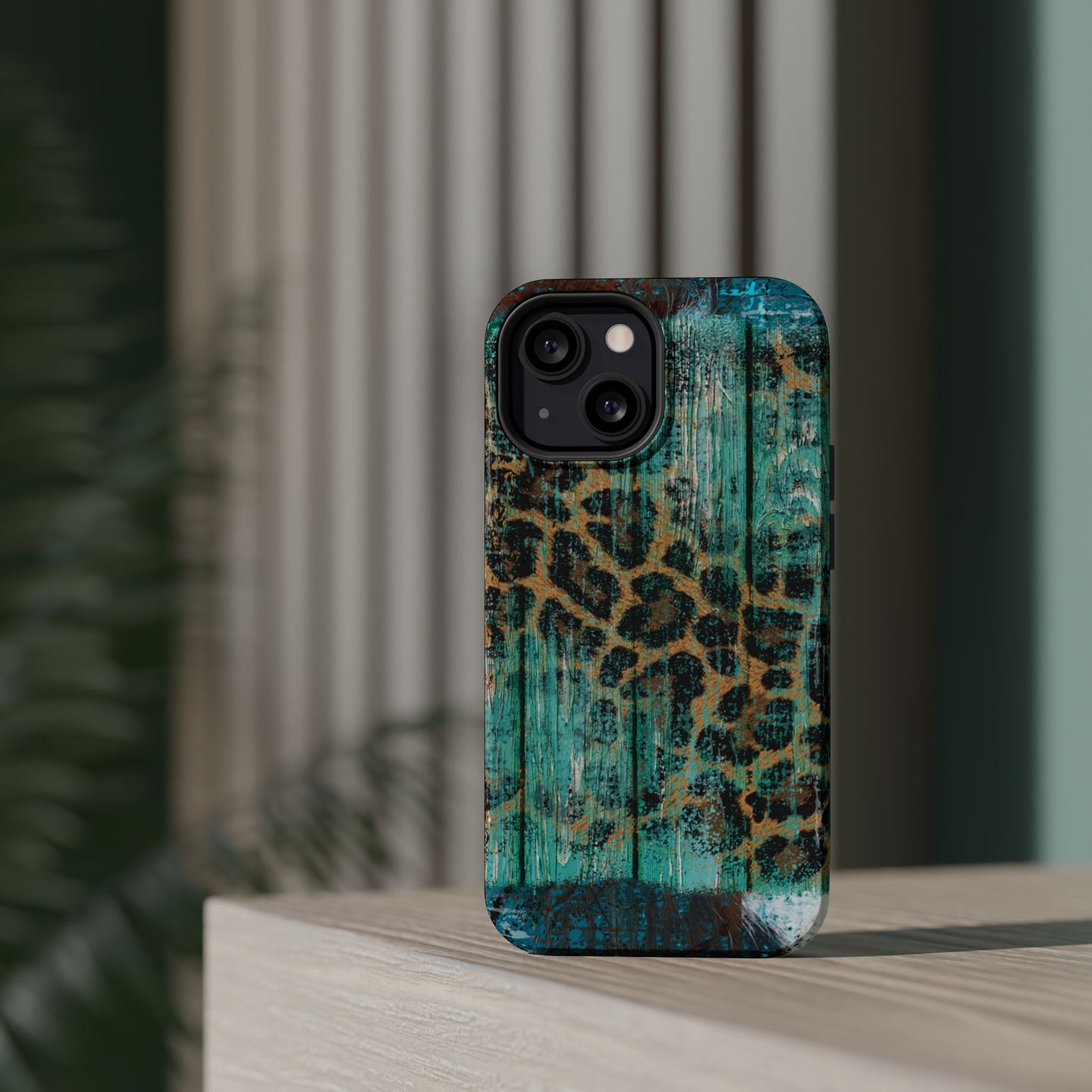 Turquoise Rustic Leopard Wood - MagSafe  iPhone Series Case