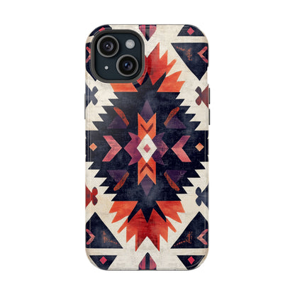 Boho Tribal Starburst Tough MagSafe iPhone Case – Vibrant Geometric Design, Dual-Layer Protection