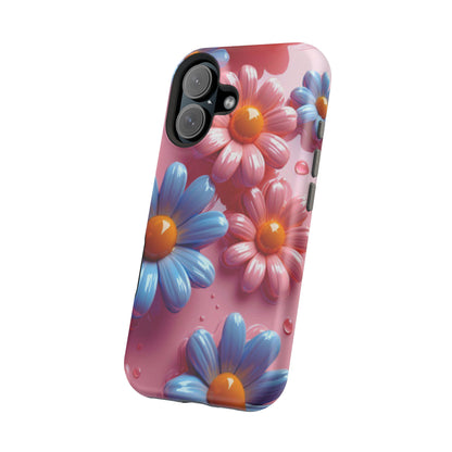 Pastel Daisy 3D MagSafe iPhone Case – Glossy Pink and Blue Floral Design, Full Protection