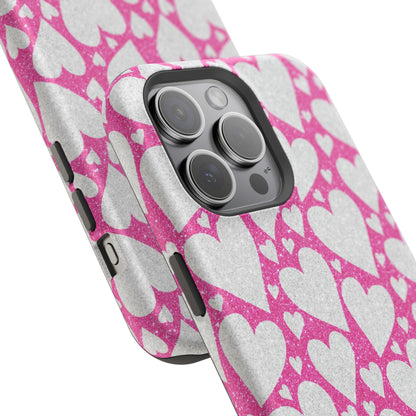 Pink and Silver Glitter Heart Pattern MagSafe Case