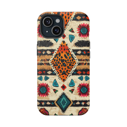 Wild Boho Leopard Print & Floral Tough MagSafe iPhone Case – Eclectic Tribal Design, Dual-Layer Protection