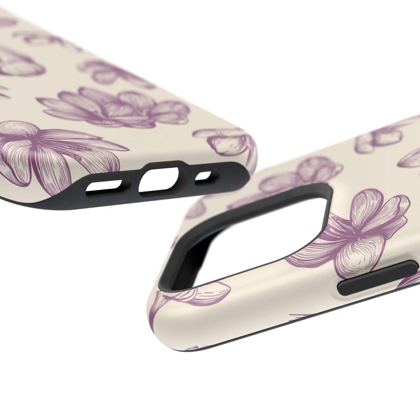 Vintage Botanical Floral Tough MagSafe iPhone Case – Hand-Drawn Purple Flowers, Shockproof Design