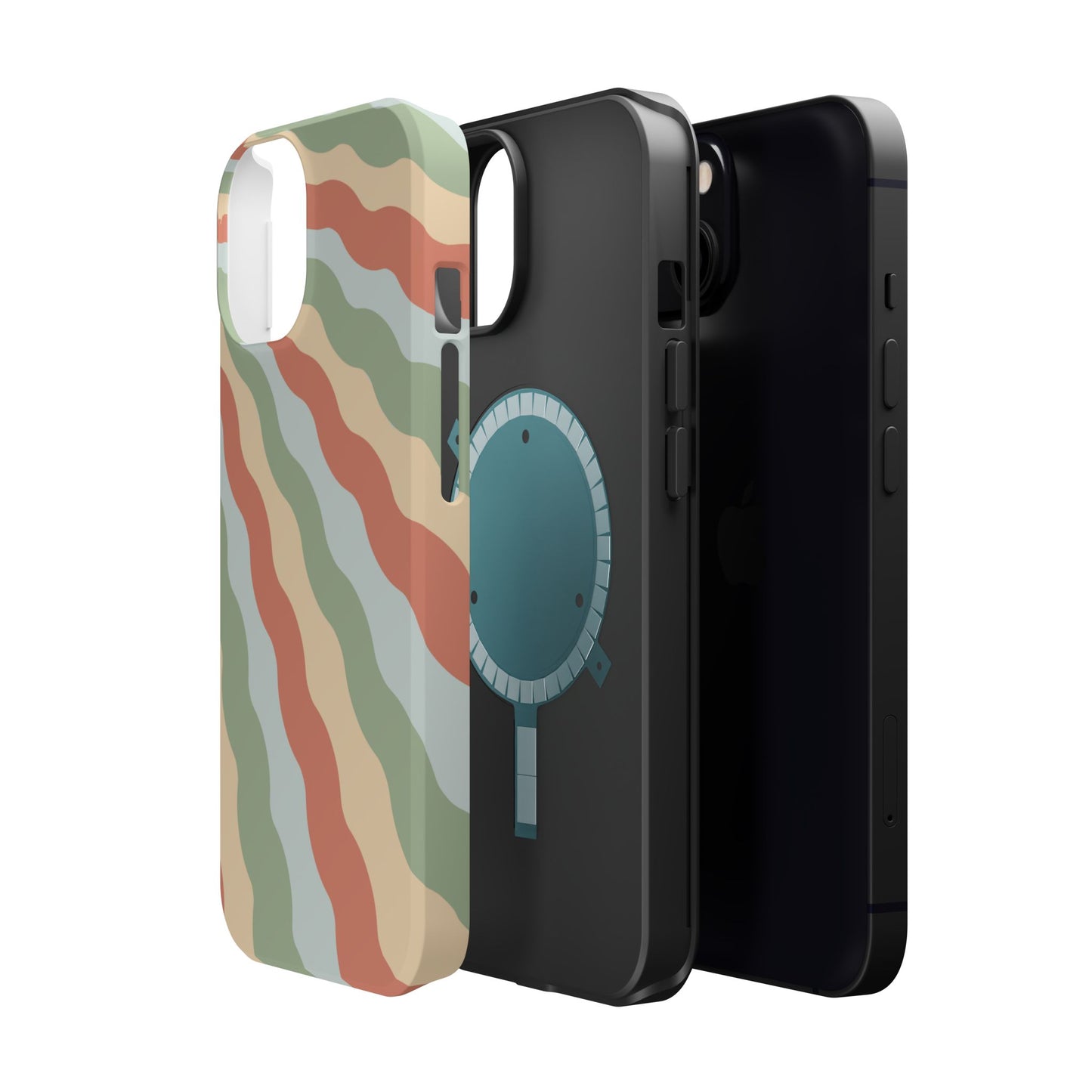 Earthy Retro Waves MagSafe iPhone Case – 70s-Inspired Wavy Stripes in Soft Green, Cream, and Rust