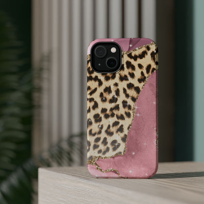 Pink Glam Leopard - MagSafe iPhone Series Case with Glitter Accents