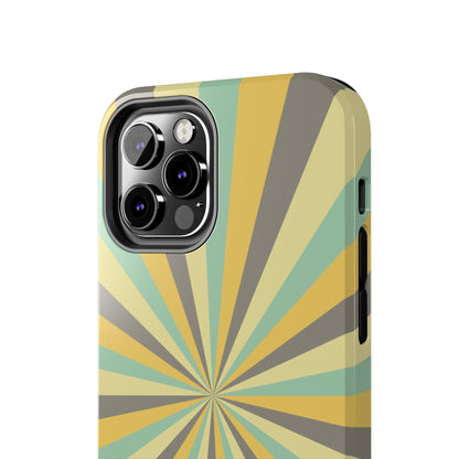 Vintage Sunburst Rays iPhone Case – Bold 70s-Inspired Burst in Yellow, Mint, and Gray