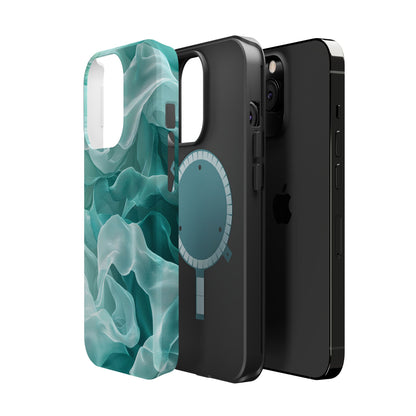 Elegant Flowing Teal Fabric MagSafe iPhone Case – Soft Waves Design