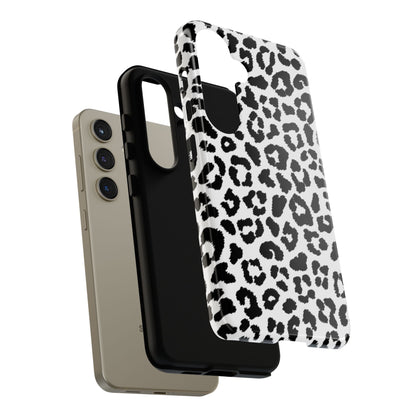 Monochrome Leopard Print Tough Samsung Galaxy Case – Classic Black and White Design with Dual-Layer Protection