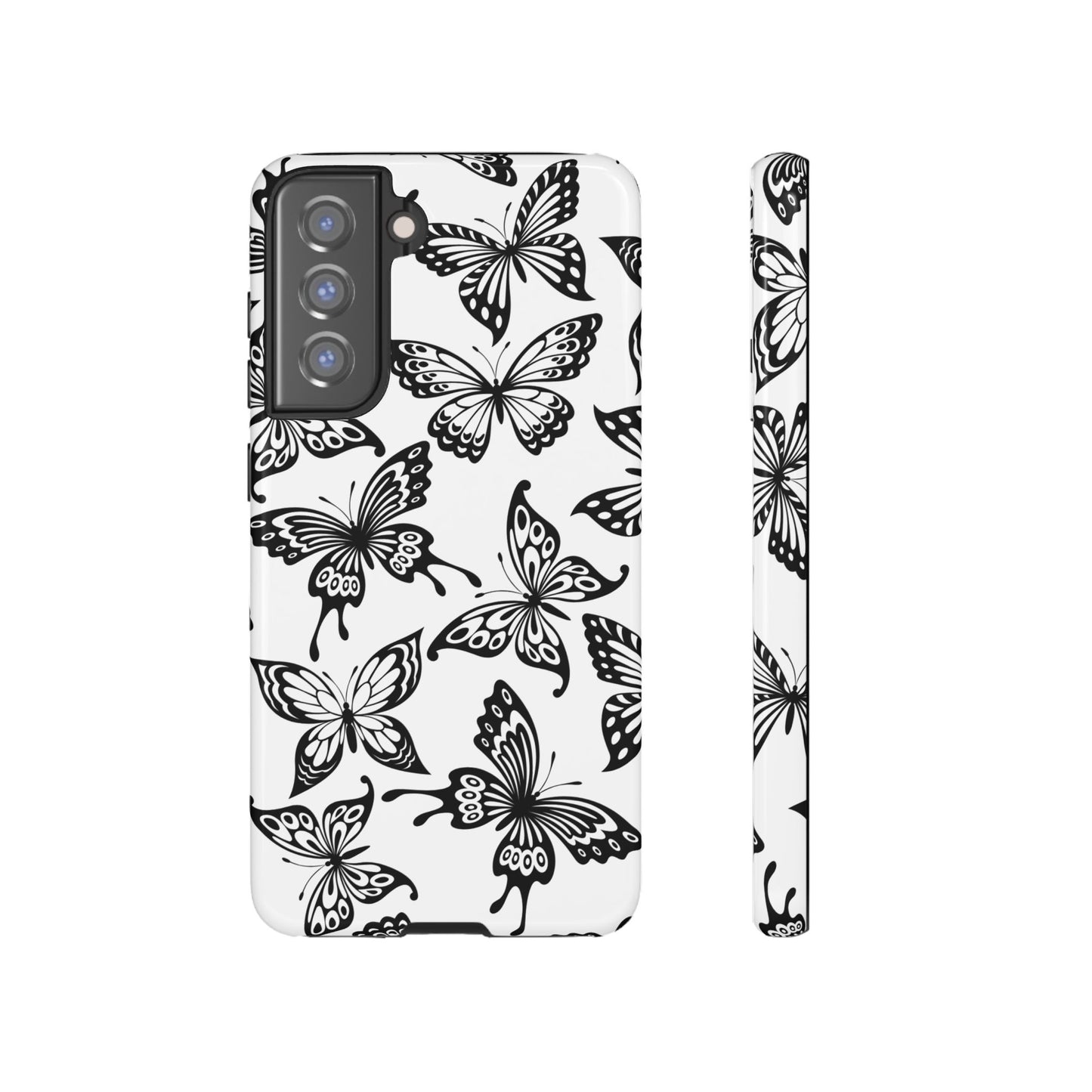 Monochrome Butterfly Pattern Samsung Galaxy  Case – Dual-Layer Protection with Matte Finish