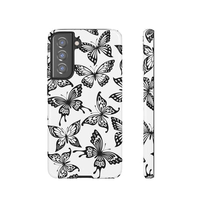 Monochrome Butterfly Pattern Samsung Galaxy  Case – Dual-Layer Protection with Matte Finish