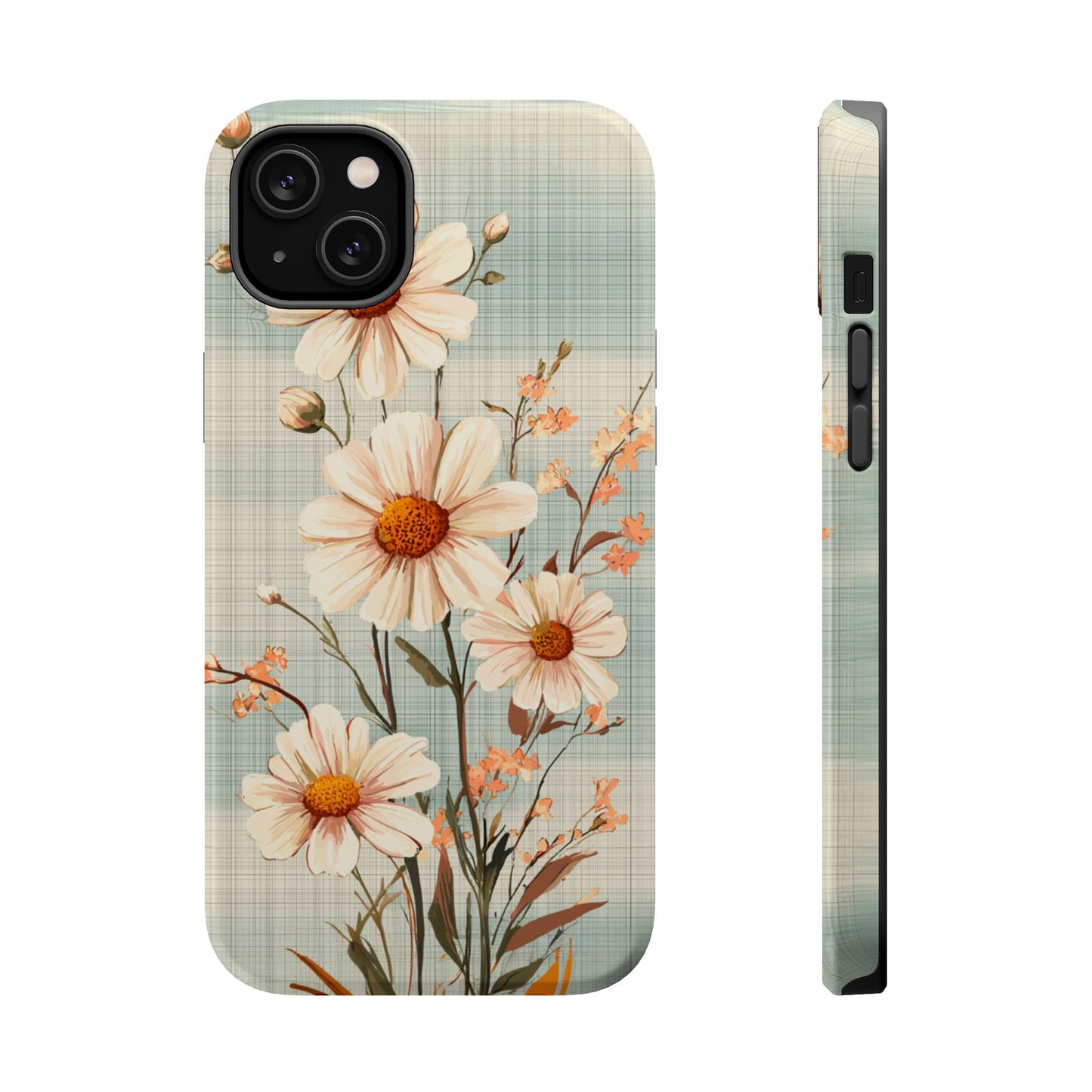 Pastel Green Daisy MagSafe iPhone Case - Floral Plaid Protective Cover