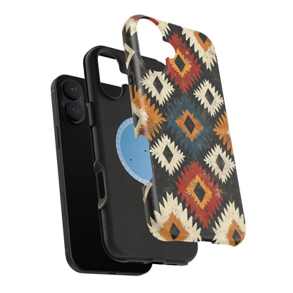 Rustic Tribal Sunburst Tough MagSafe iPhone Case – Vibrant Geometric Design, Dual-Layer Protection