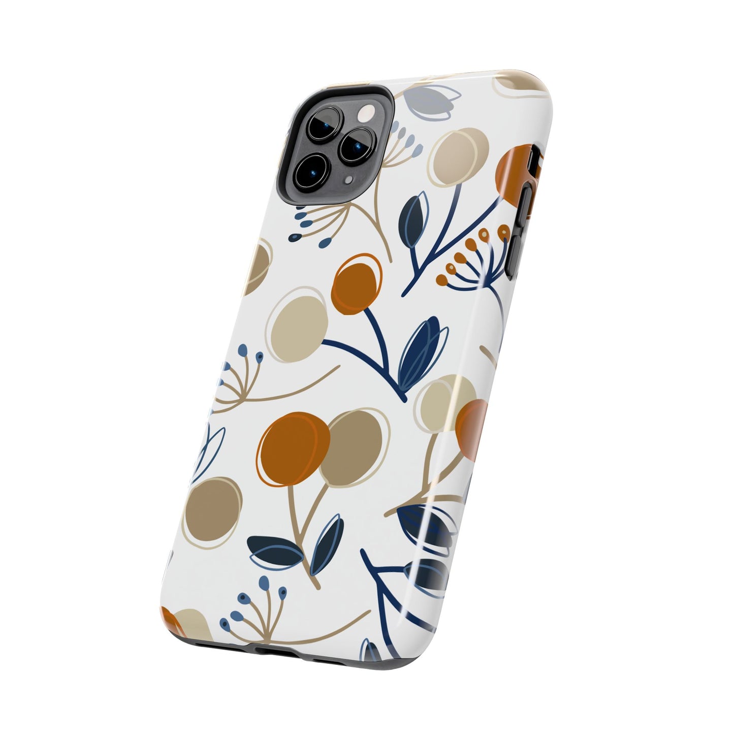 Modern Botanical Berries Tough iPhone Case – Earthy Tones & Navy Accents, Shock-Resistant