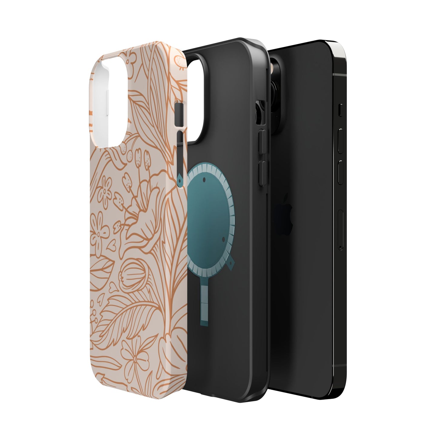 Soft Terracotta Floral Line Art Tough MagSafe iPhone Case – Minimalist Botanical Design with Dual-Layer Protection