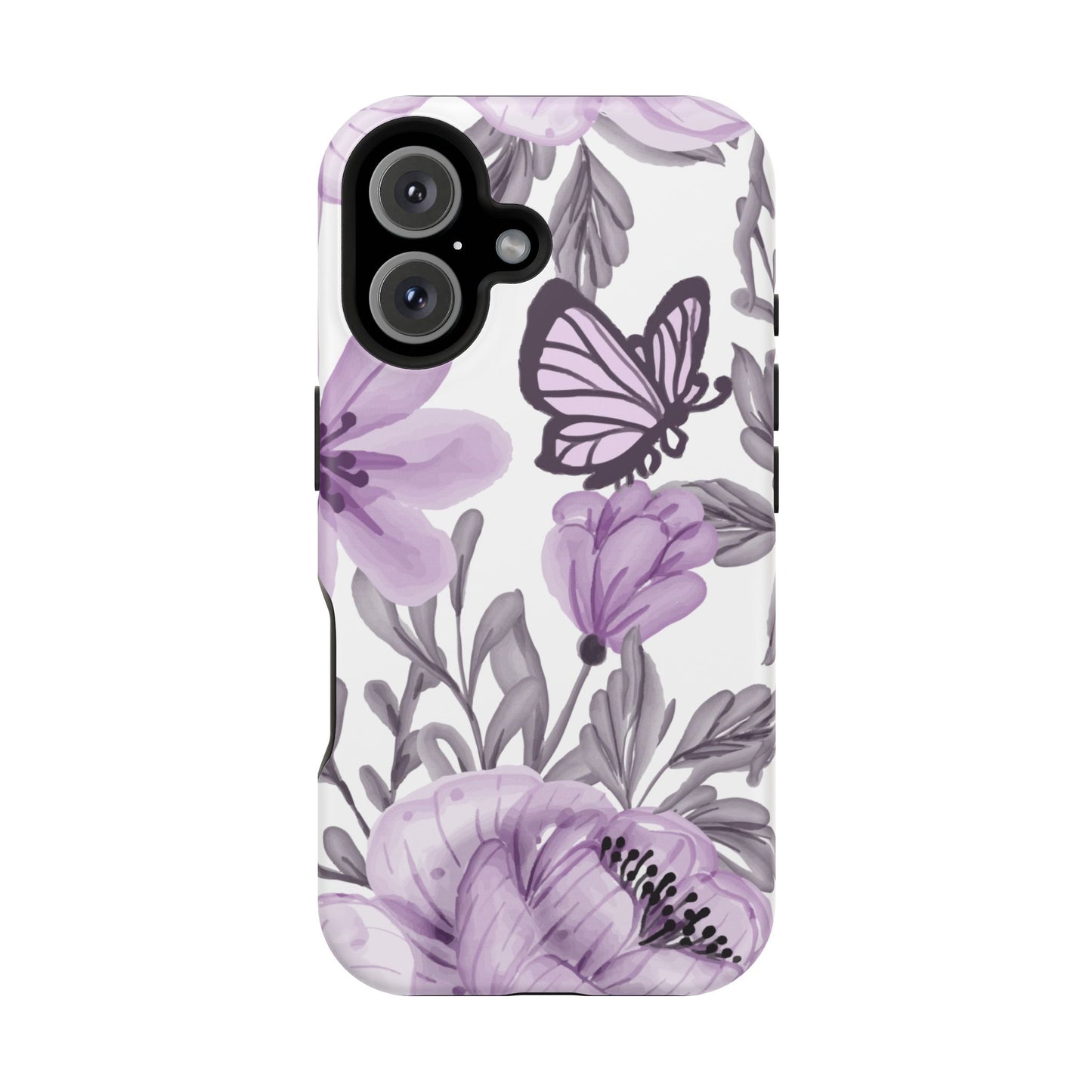 Lavender Bloom Butterfly MagSafe iPhone Case – Delicate Floral Design with Watercolor Details