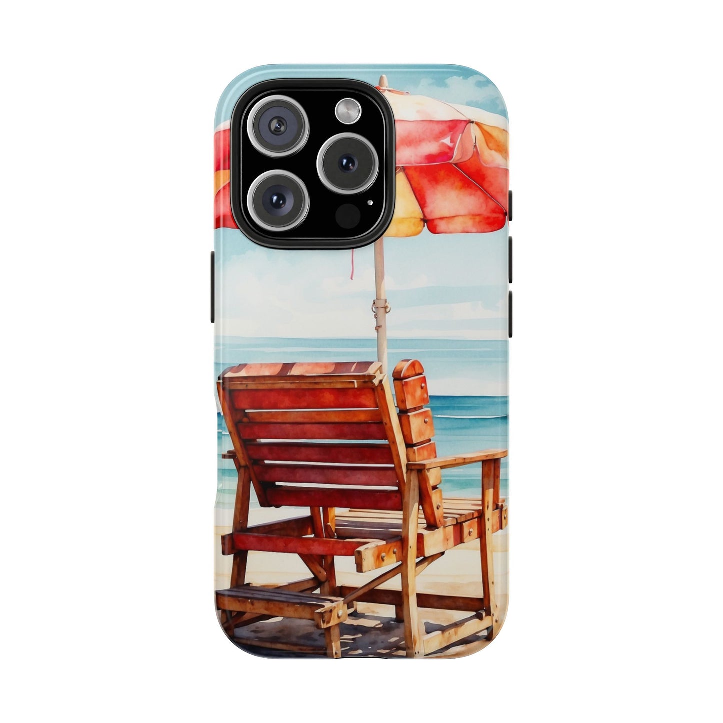 Beachfront Sunset Lounge iPhone Case – Vibrant Watercolor Design