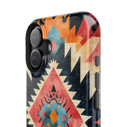 Bold Aztec Pattern Tough MagSafe iPhone Case – Vibrant Geometric Design, Dual-Layer Protection