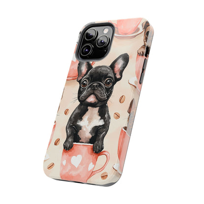 French Bulldogs in Coffee Cup iPhone Case – Cute Dog Art, Shockproof & Slim Design - BOGO Cases