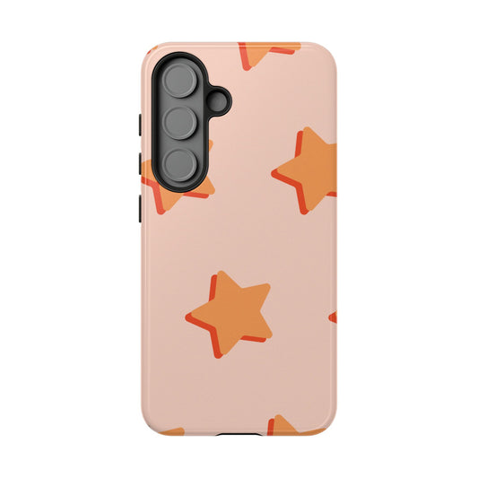 Retro Orange Stars Samsung Galaxy Case – Shock-Resistant, Smooth Matte Finish, Dual-Layer Design